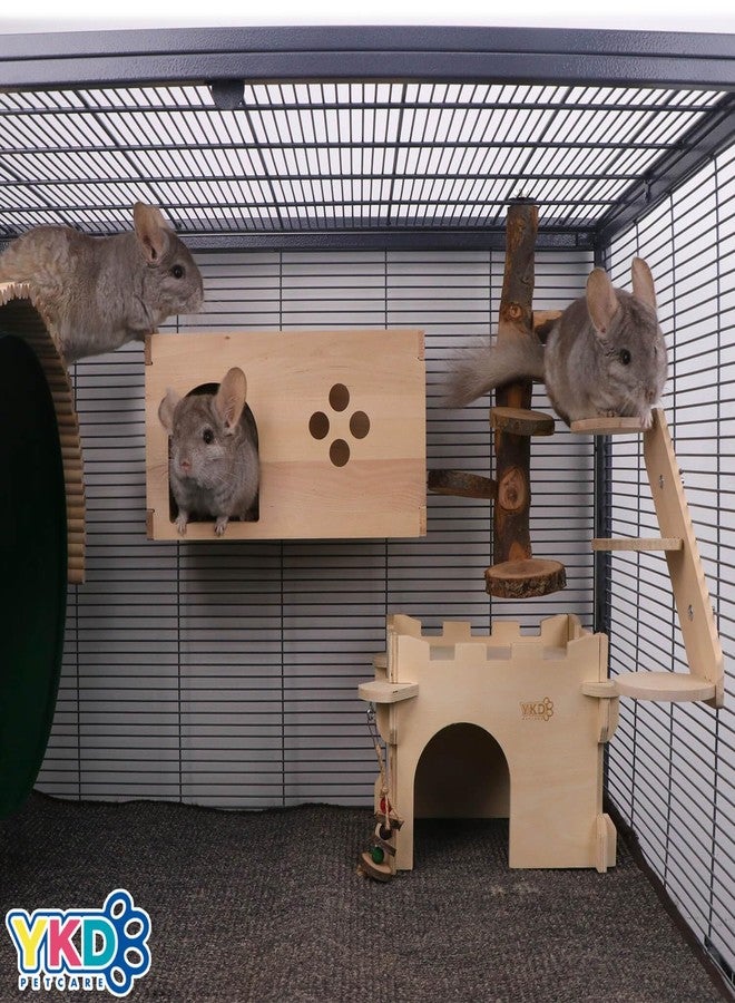 YKD Chinchilla Wooden House with Ladder - Small Animal Hideout for Squirrel or Sugar Gliders - Ventilated Wooden Chinchilla Hut Hideout with Multiple Doors - Image 2
